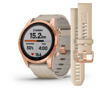 fēnix 7S Sapphire Solar - Rose Gold Titanium with Limestone Leather Band - 42mm - Sapphire Solar - 010-02539-35 - Garmin